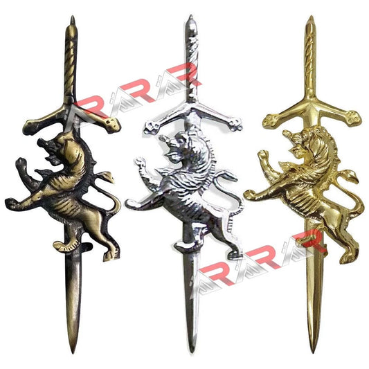 AAR Kilt Pins Scottish Lion Rampant Highland Kilts Pin Brass Antique Chrome Silver Finish 4"