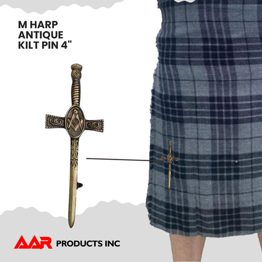 Masonic Kilt Pin 4" Antique Finish Scottish Highland Quality