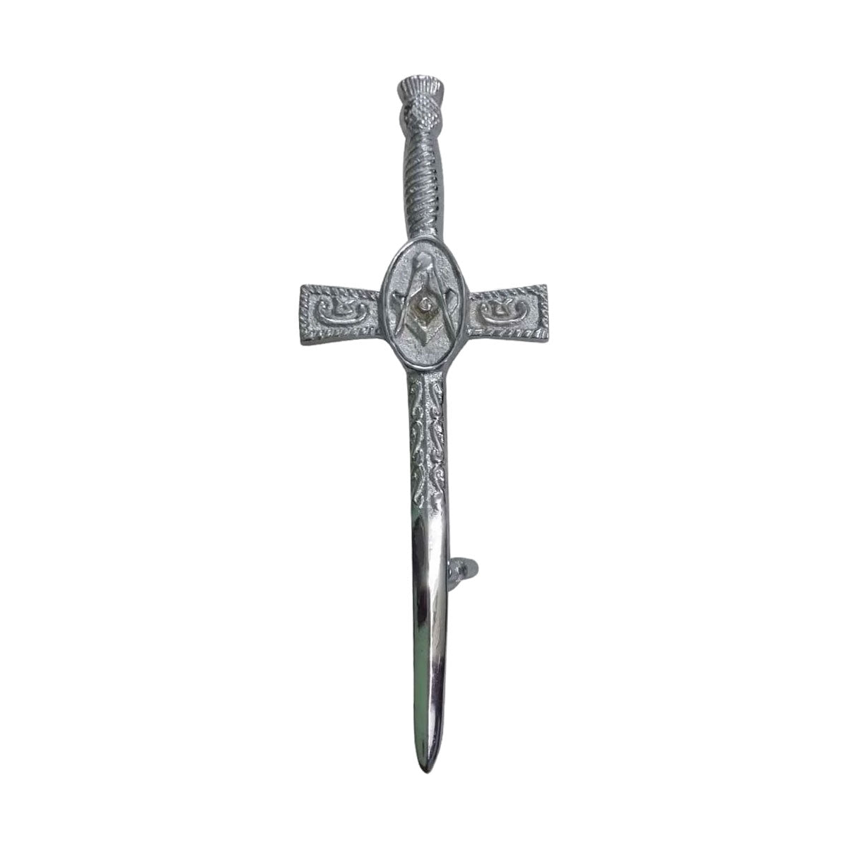 Scottish Sword Highland Kilts Pin Masonic Chrome Finish 4"