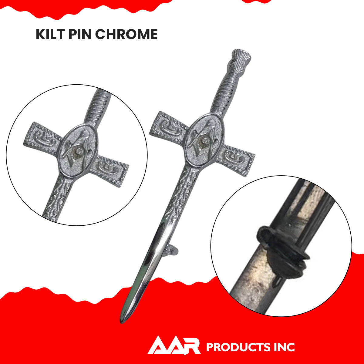 Scottish Sword Highland Kilts Pin Masonic Chrome Finish 4"