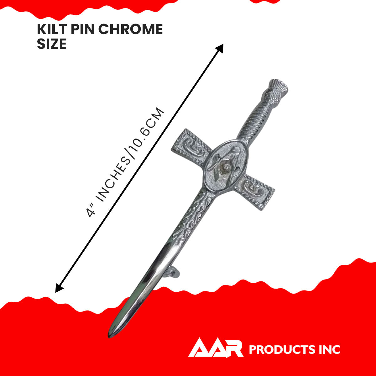 Scottish Sword Highland Kilts Pin Masonic Chrome Finish 4"
