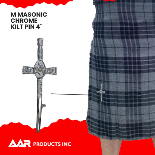 Scottish Sword Highland Kilts Pin Masonic Chrome Finish 4"