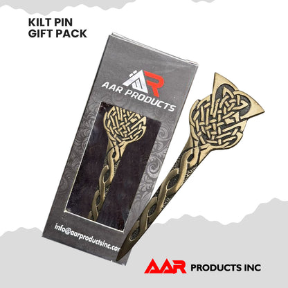 AAR Scottish Thistle Celtic Crest Kilt Pin – 4" Antique Brass & Chrome Finish | Highland Sword Design Brooch