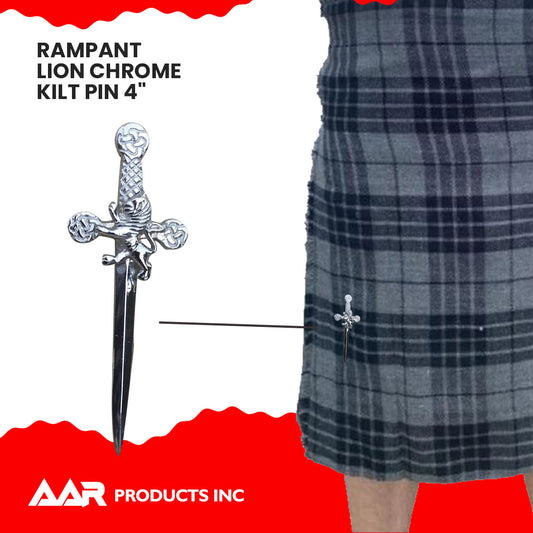 Scottish Lion Rampant Highland Kilts Pin Brass Chrome Finish 4"
