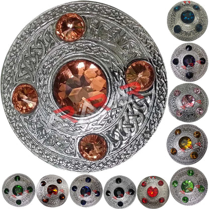 AAR Celtic Fly Plaid Brooch – 5 Stone Chrome Finish | 4" Highland Kilt Accessory for Scottish Dress