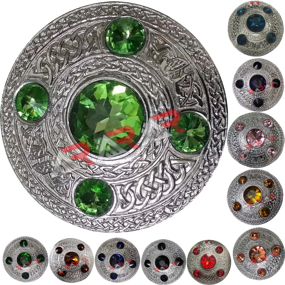 AAR Celtic Fly Plaid Brooch – 5 Stone Chrome Finish | 4" Highland Kilt Accessory for Scottish Dress