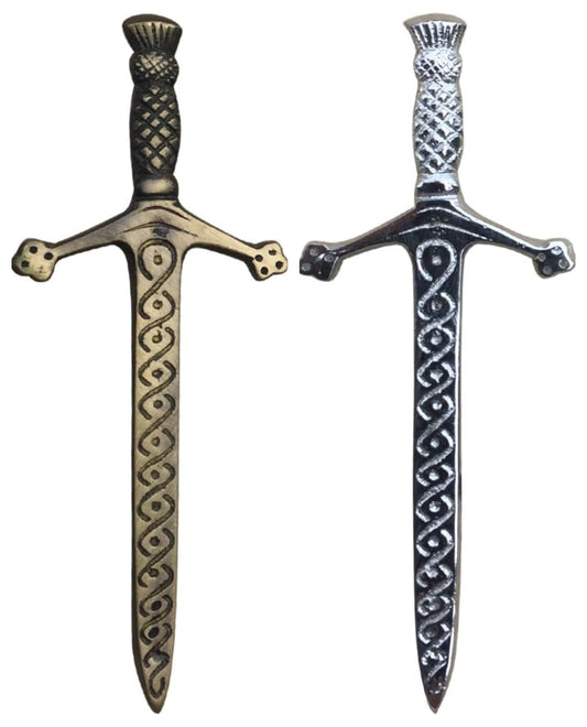 AAR Celtic Kilt Pin Antique Chrome Scottish Thistle Crest Hilt Pins 4" Kilt Accessory