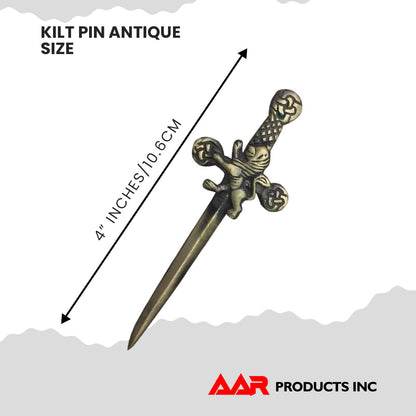 Rampant Lion Kilt Pin Antique Chrome Finish, 4-Inch with Swivel Locking Back Scottish Highland Accessory by AAR