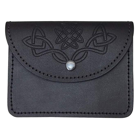 Scottish Celtic Embossed Black Leather Belt Pouch Sporran Bag Piper Drummer