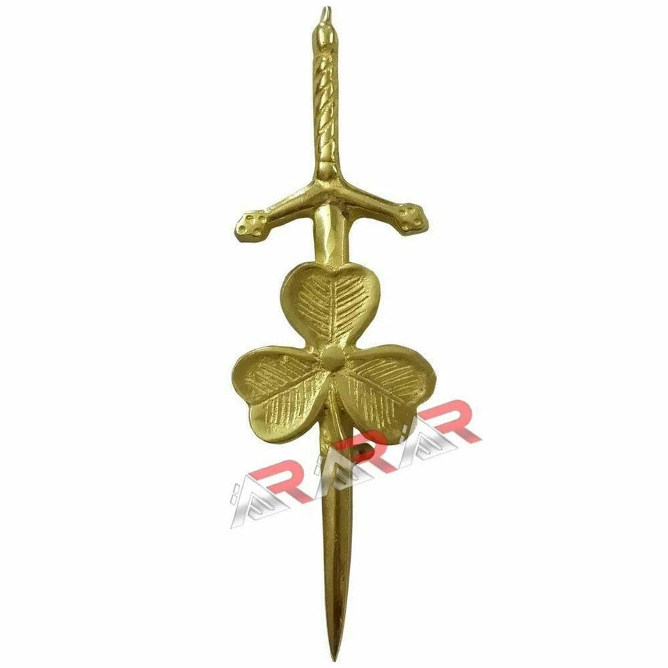 Shamrock Kilt AAR Pin Celtic Highland Design, 4-Inch with Locking Antique Chrome Pin Scottish Kilt Accessory