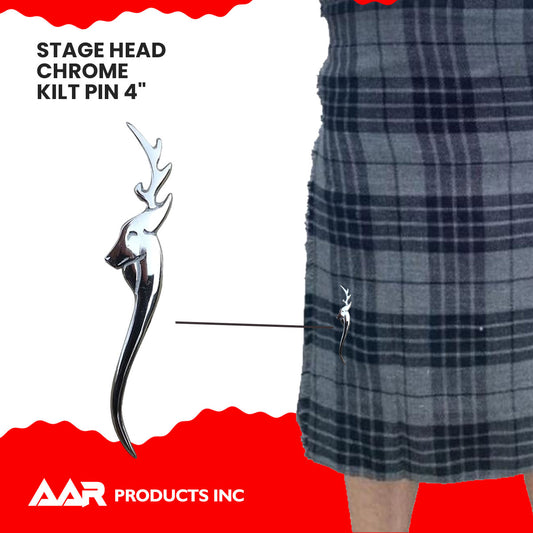 Kilt Pin Scottish Stag Head Highland Kilt Pins Chrome Finish 4.5"