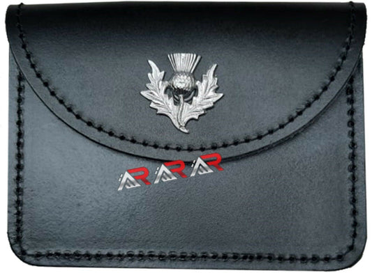 Scottish Leather Pouch Highland Thistle Embossed Kilt Belt Black Kilts New AAR