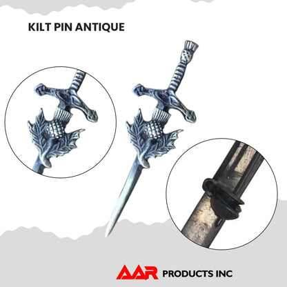 AAR Kilt Pin Scottish Thistle Sword Accessory Kilts Sporrans Hoses Chrome Finish