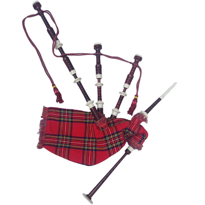 Scottish Bagpipe Rose Color with Royal Stewart Cover & Cord Ivory Mounts
