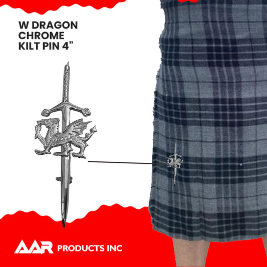 Kilt Pins Scottish Chrome Kilts Pin Welsh Dragon Badge 4"