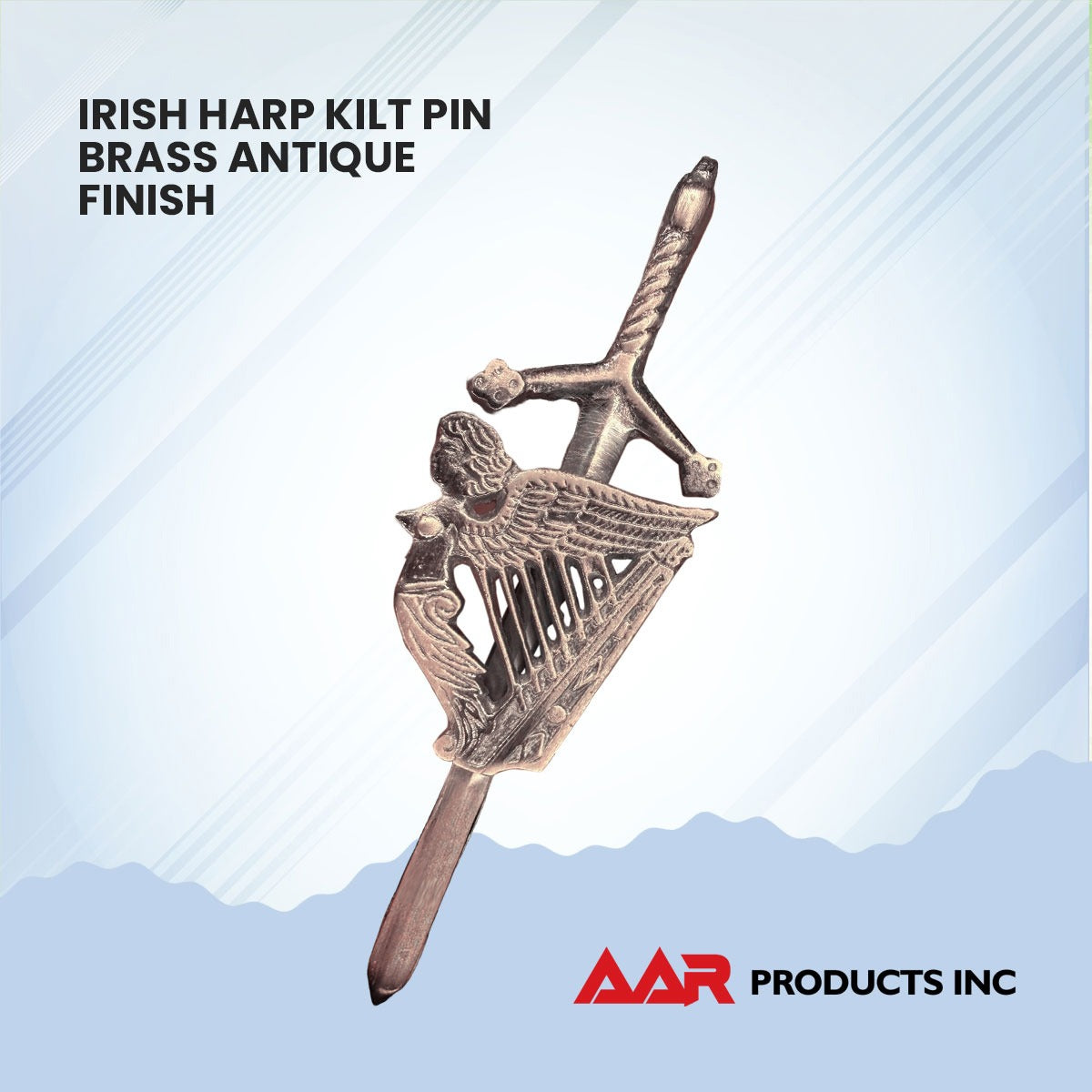 AAR Kilt Pins Scottish Big Harp Highland Kilts Pin Antique Plated 4"
