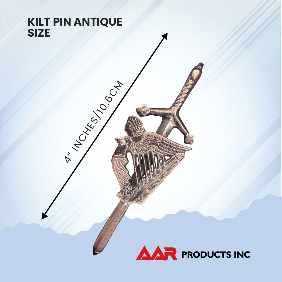 AAR Kilt Pins Scottish Big Harp Highland Kilts Pin Antique Plated 4"