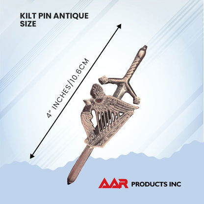 AAR Kilt Pins Scottish Big Harp Highland Kilts Pin Antique Plated 4"