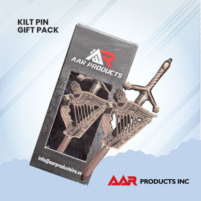 AAR Kilt Pins Scottish Big Harp Highland Kilts Pin Antique Plated 4"