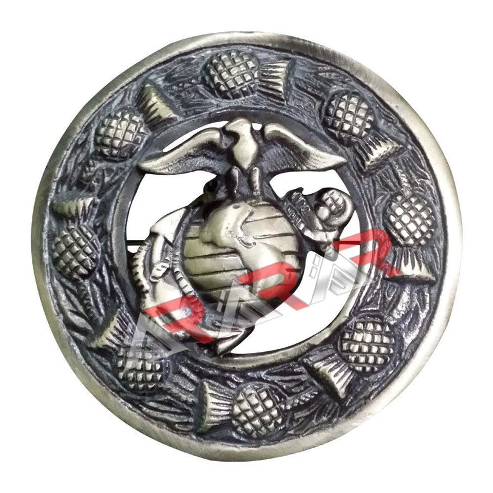 Men Scottish US Marine Kilt Brooch Fly Plaid Antique/Chrome Finish 3" (7cm)