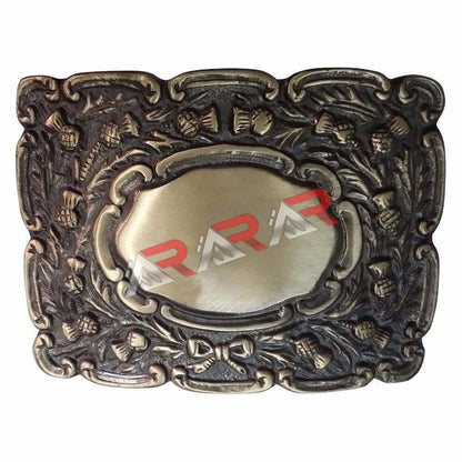 Highland Piper Thistle Design Kilt Belt Buckle Brass Bronze / Chrome Finish