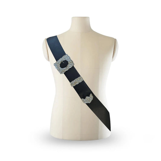 Scottish Bagpipe Piper Cross Belt Klit Black White Leather With Thislt Mount Chrome AAR New