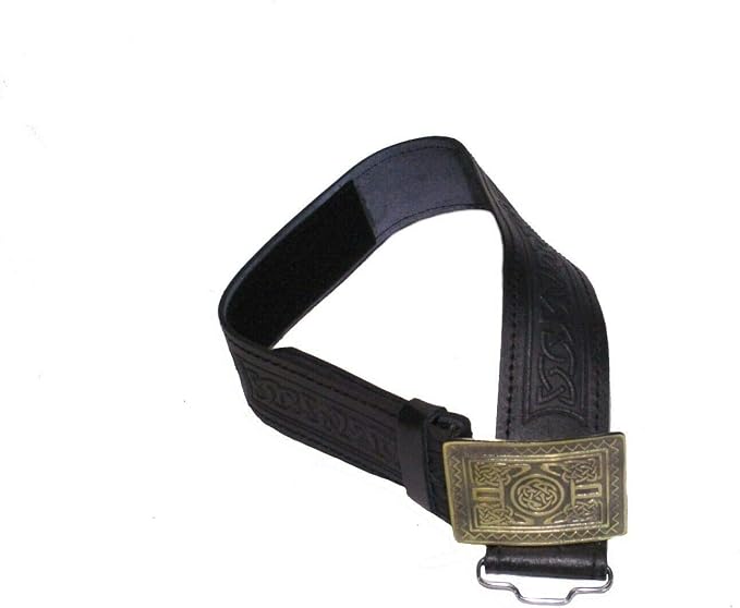 Leather Celtic Kilt Belt with Antique Finish Buckle Scottish Highland Black & Brown
