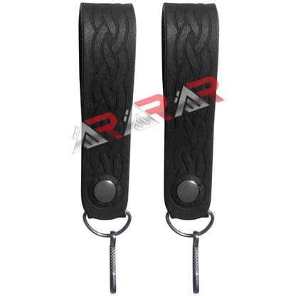 Pair of Leather Sporran Suspenders Celtic Embossed Design Heavy Hooks