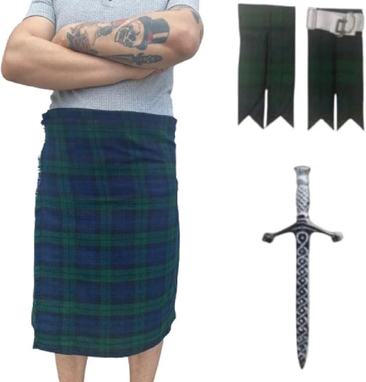 Men's Scottish Kilt 3 Pcs Set 13 oz Highland Tartans Fleshes or Kilt Pin