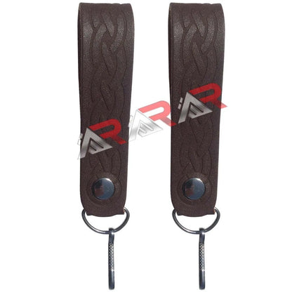 Pair of Leather Sporran Suspenders Celtic Embossed Design Heavy Hooks