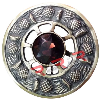 AAR Scottish Highland Kilt Fly Plaid Brooch Thistle Design Antique Finish 3 inch