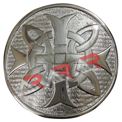 Mens Cross Round Kilt Belt Buckle Chrome / Antique Finish 3"/Celtic Belt Buckles