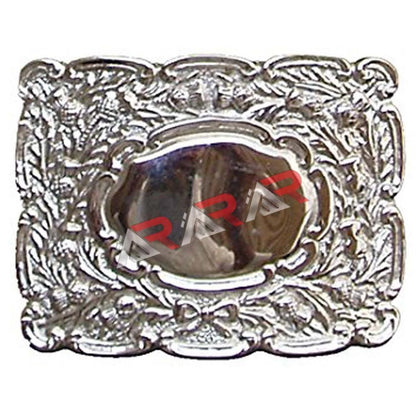 Highland Piper Thistle Design Kilt Belt Buckle Brass Bronze / Chrome Finish