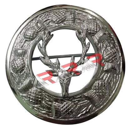 AAR Men,s Scottish Stag Head Kilt Brooch Fly Plaid Antique Chrome Finish 3" (7cm) diameter S
