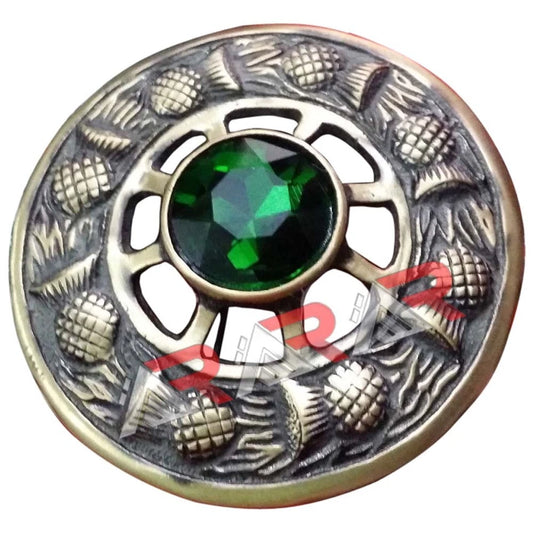 AAR Scottish Highland Kilt Fly Plaid Brooch Thistle Design Antique Finish 3 inch