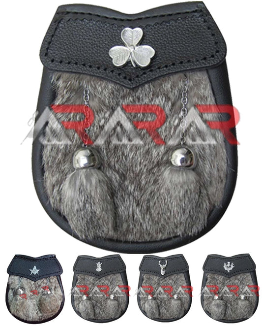 AAR Baby Sporran Brown Rabbit Fur 2 Tassels Free Leather Belt Chain Multi Design