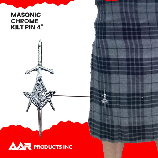 Scottish Masonic Kilt Pin 4" Silver Chrome Finish