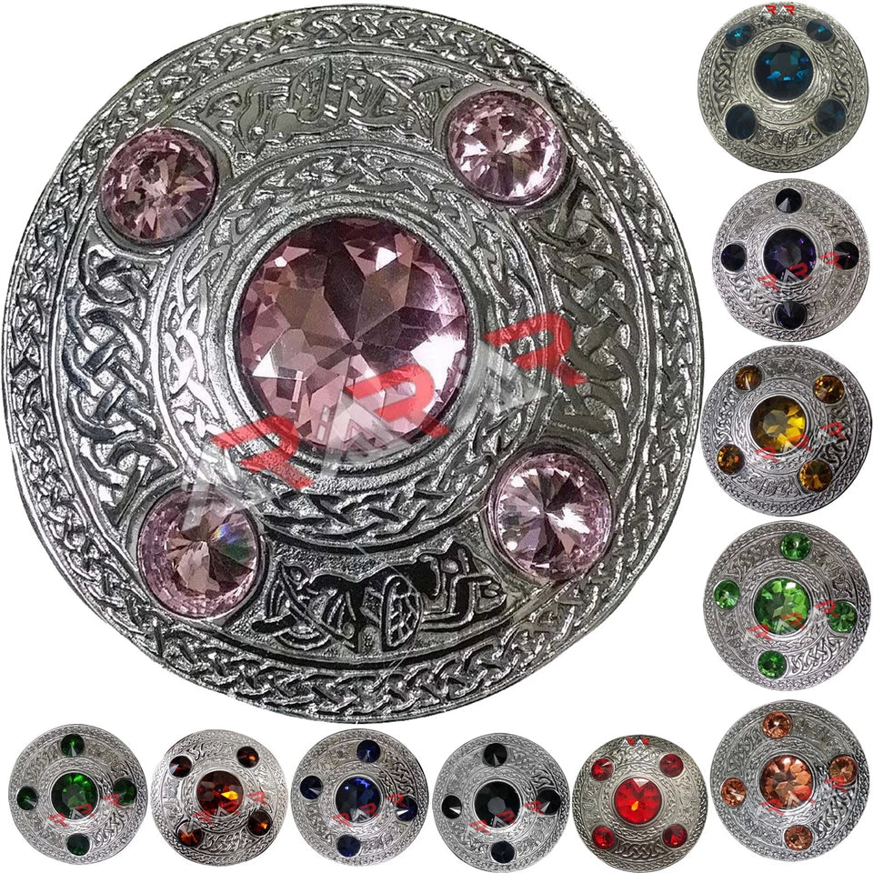 AAR Celtic Fly Plaid Brooch – 5 Stone Chrome Finish | 4" Highland Kilt Accessory for Scottish Dress