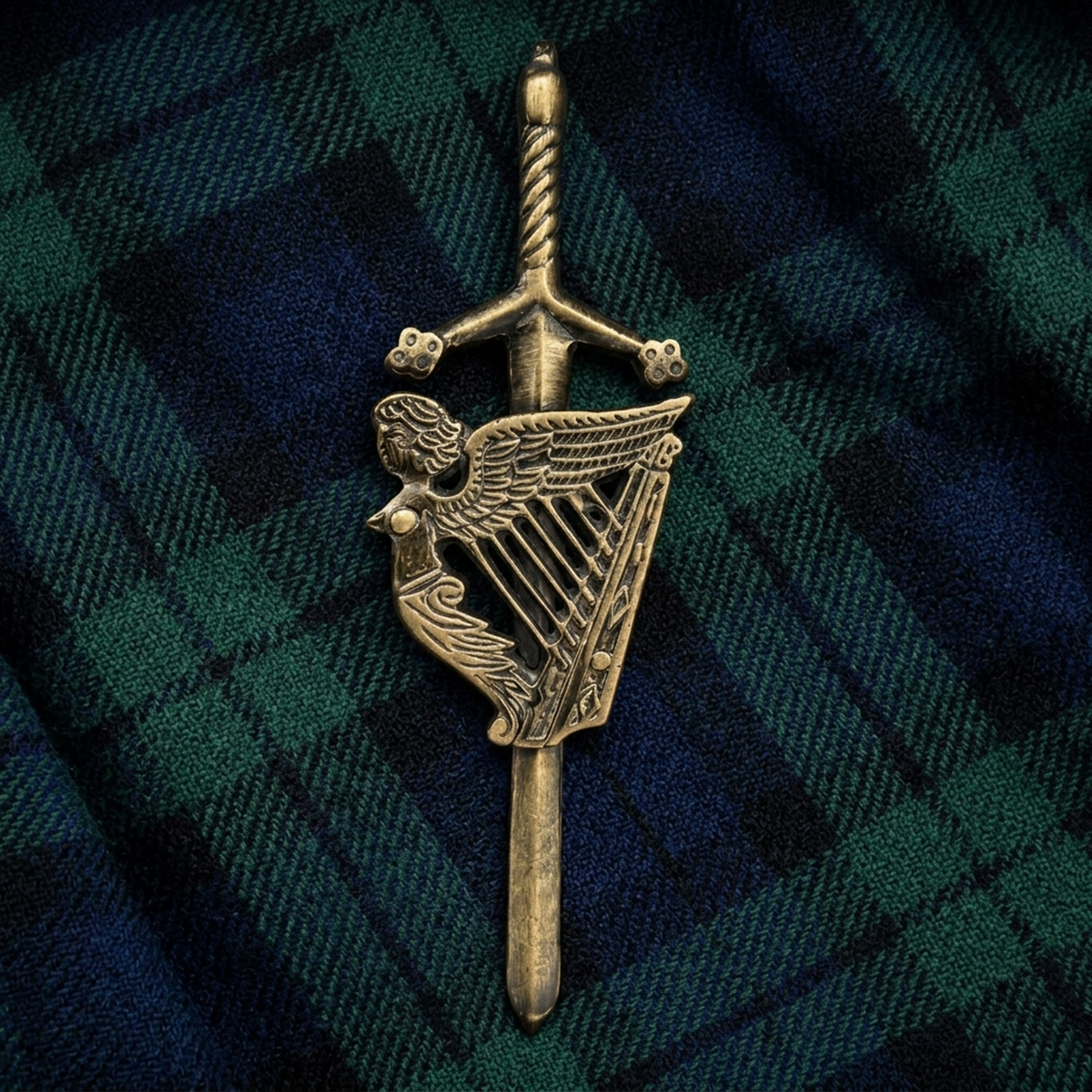 AAR Kilt Pins Scottish Big Harp Highland Kilts Pin Antique Plated 4"