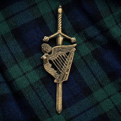 AAR Kilt Pins Scottish Big Harp Highland Kilts Pin Antique Plated 4"