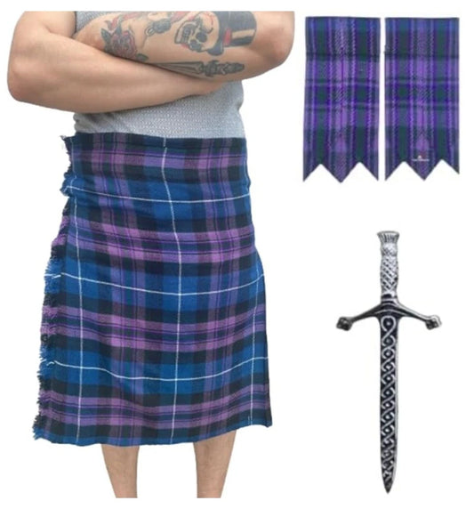 Men's Scottish Kilt 3 Pcs Set 13 oz Highland Tartans Fleshes or Kilt Pin