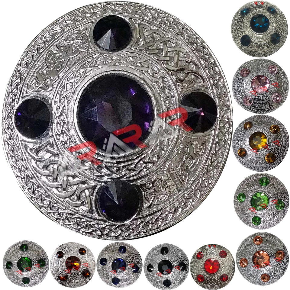 AAR Celtic Fly Plaid Brooch – 5 Stone Chrome Finish | 4" Highland Kilt Accessory for Scottish Dress