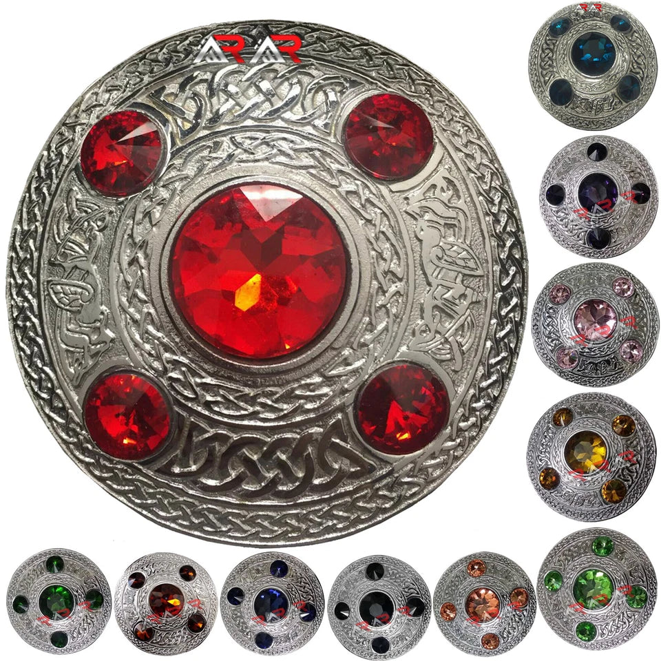 AAR Celtic Fly Plaid Brooch – 5 Stone Chrome Finish | 4" Highland Kilt Accessory for Scottish Dress