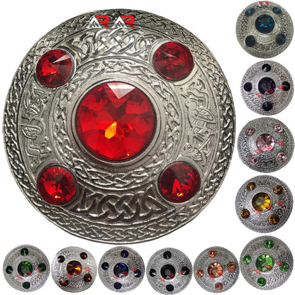 AAR Celtic Fly Plaid Brooch – 5 Stone Chrome Finish | 4" Highland Kilt Accessory for Scottish Dress