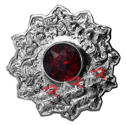 AAR Scottish Kilt Fly Plaid Brooch – Thistle Design with Colored Stones | 4" Chrome Finish Highland Accessory
