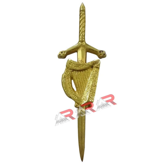 AAR Irish Celtic Harp Sword Kilt Pin – 4" Chrome & Gold Plated | Highland Scottish Brooch with Gift Box