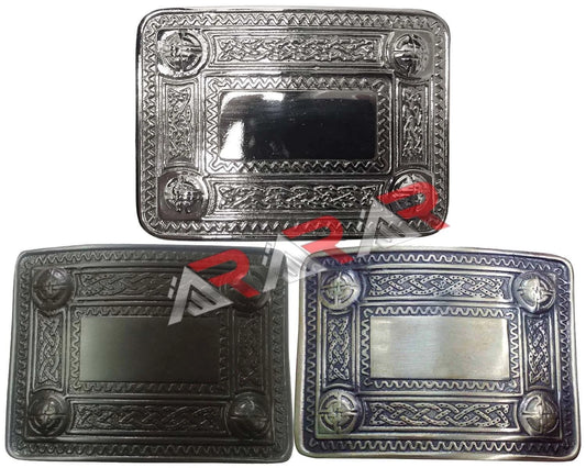 Scottish Buckle Kilts 4 Dome Mirror Kilt Belt Buckle Antique, Jet Black & Chrome Finish