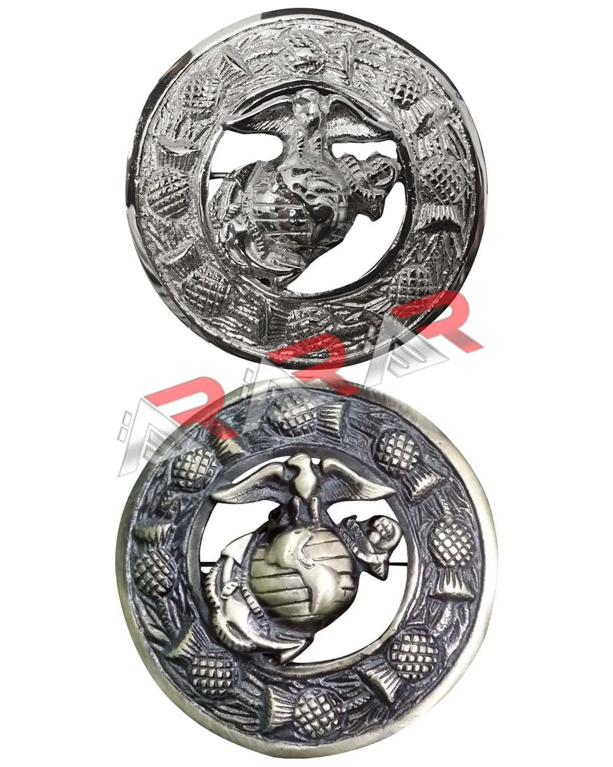 Men Scottish US Marine Kilt Brooch Fly Plaid Antique/Chrome Finish 3" (7cm)