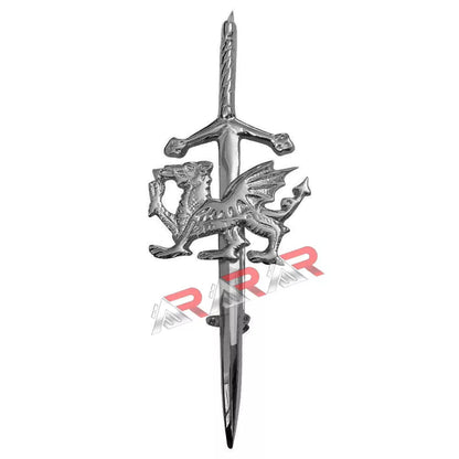 kilt Pin Welsh Dragon Scottish Highland Kilts Sporran Gold Chrome Antique Chrome Finish 4" AAR