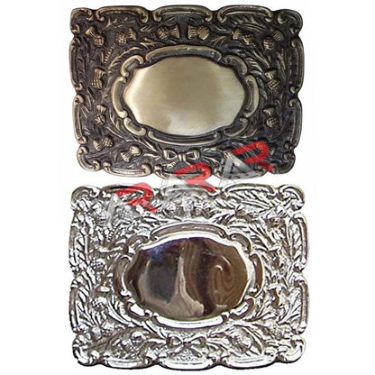 Highland Piper Thistle Design Kilt Belt Buckle Brass Bronze / Chrome Finish